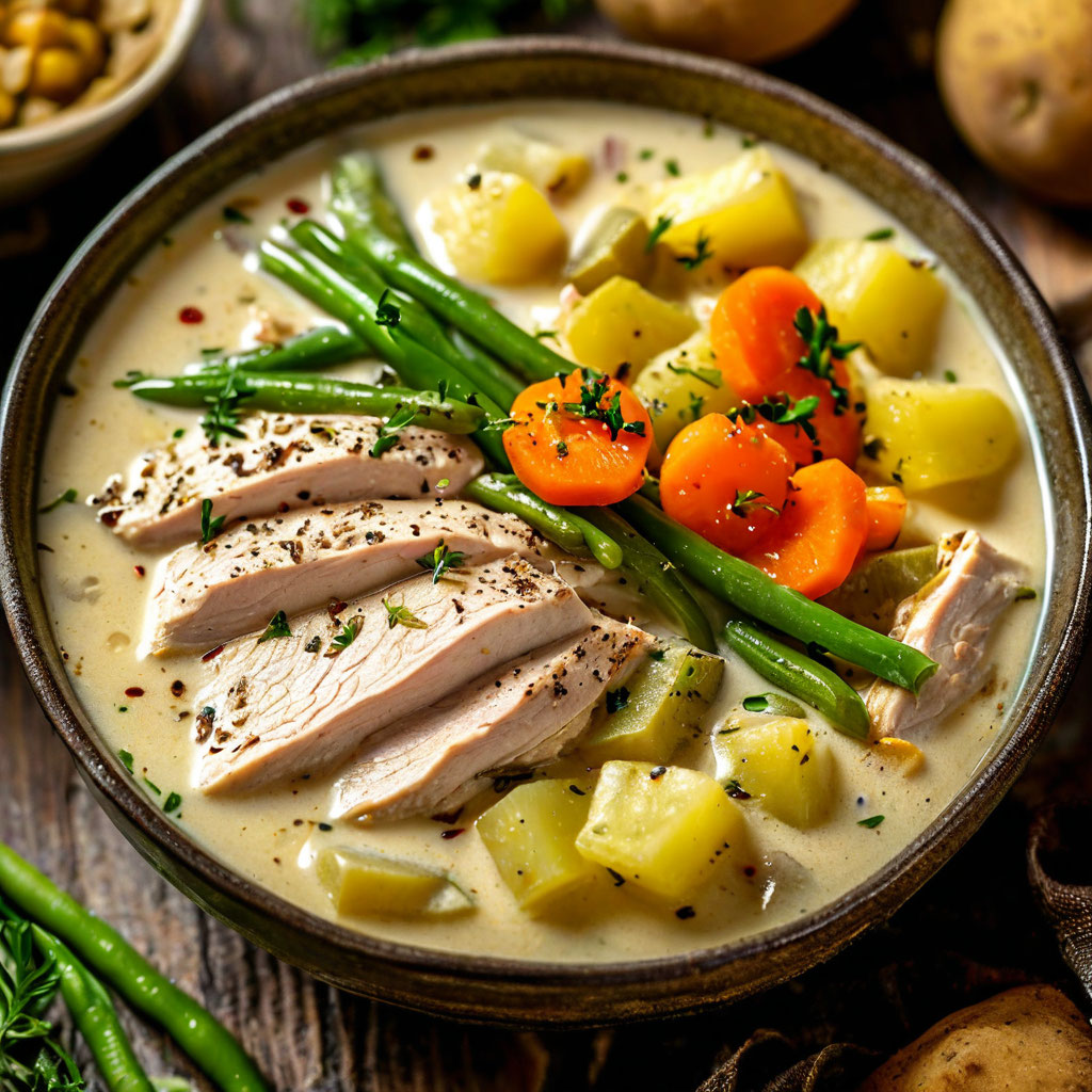 Суп с курицей и стручковой фасолью