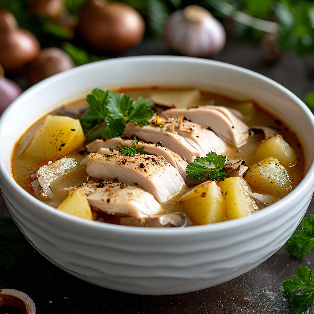 Куриный суп с шампиньонами и картофелем