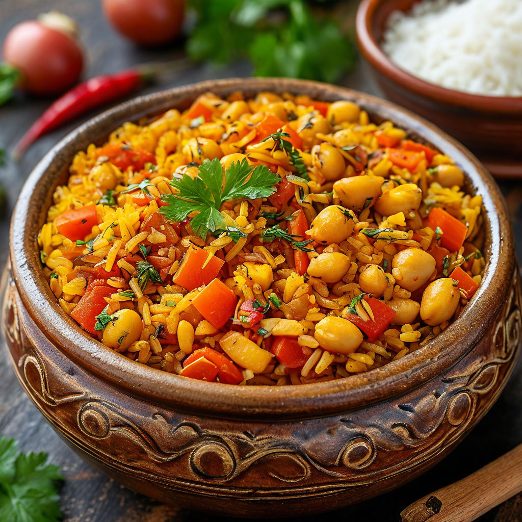 Постный плов с нутом и овощами