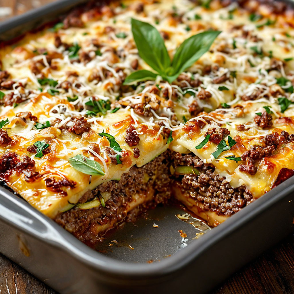 Кабачковая запеканка с фаршем и сыром