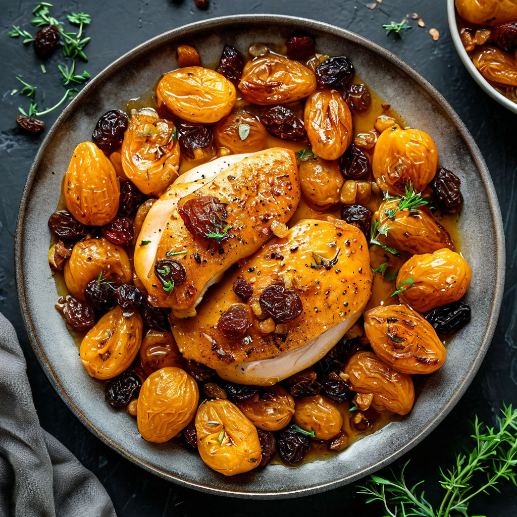 Курица с курагой и изюмом