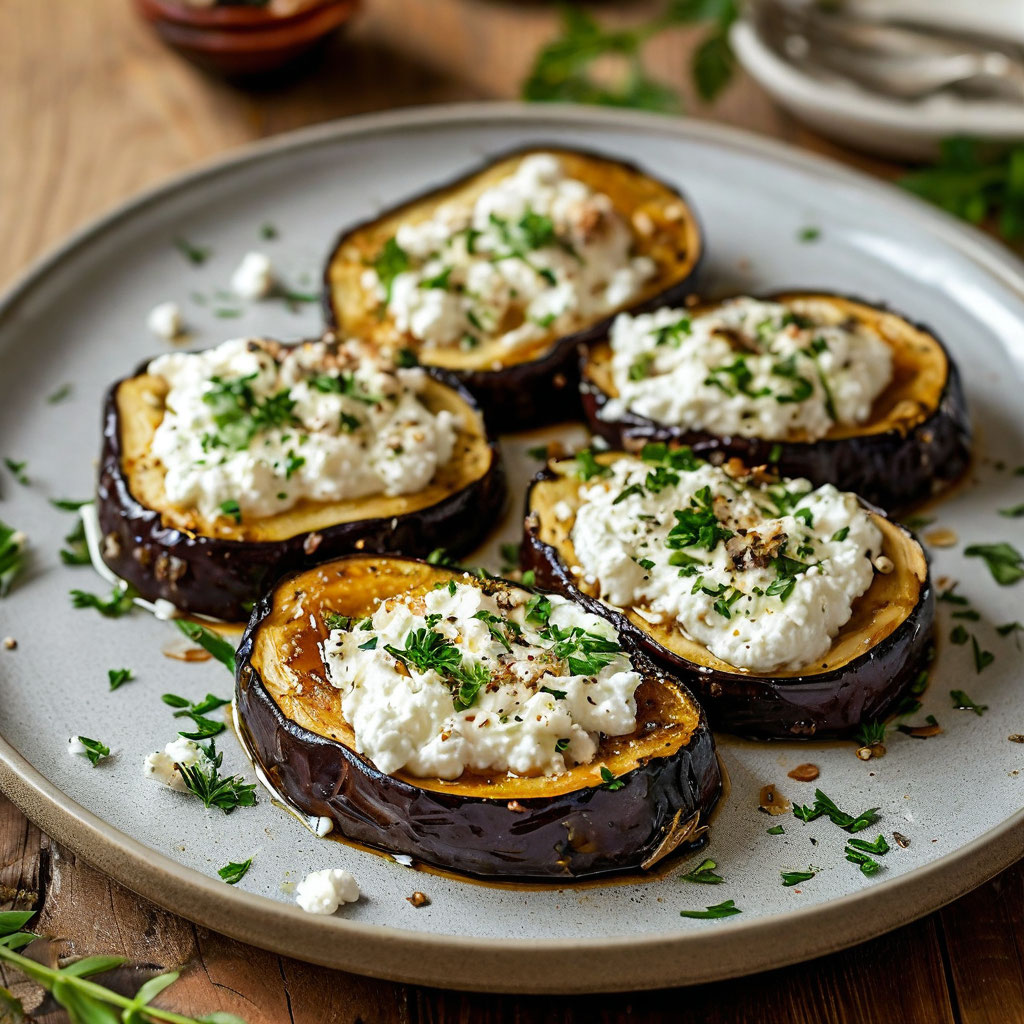 Баклажаны, запечённые с творогом и чесноком
