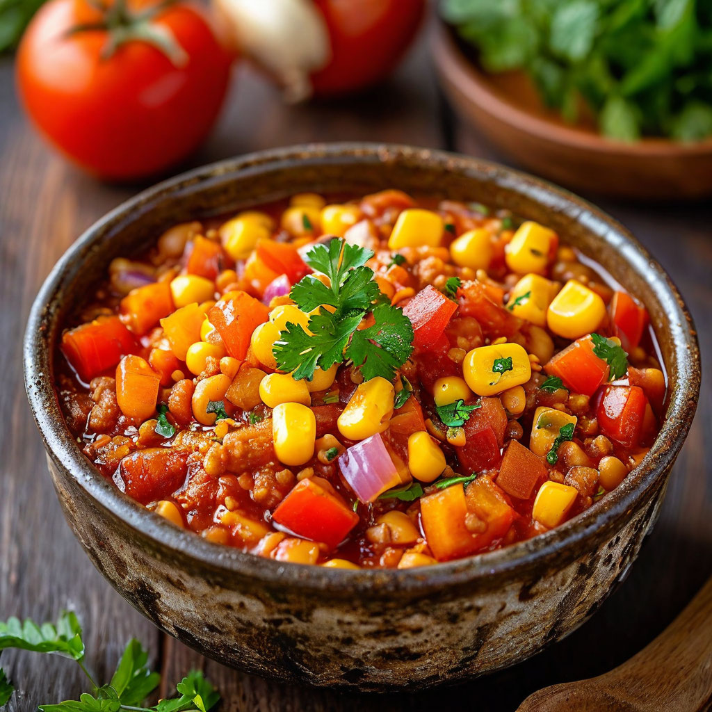 Постный чили с фасолью и кукурузой