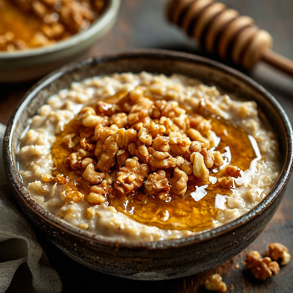 Овсяная каша с грецким орехом и мёдом