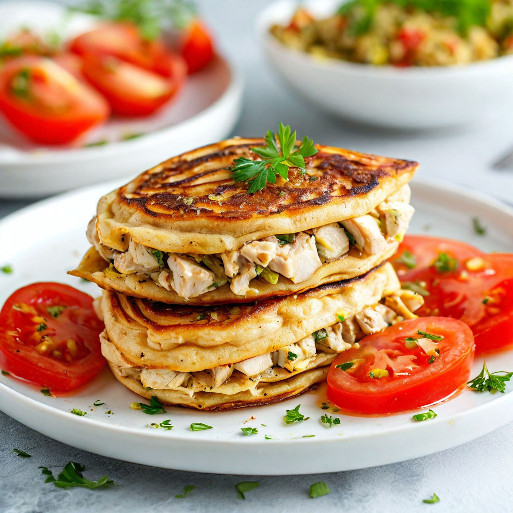 Овсяноблин с курицей, сыром и помидором