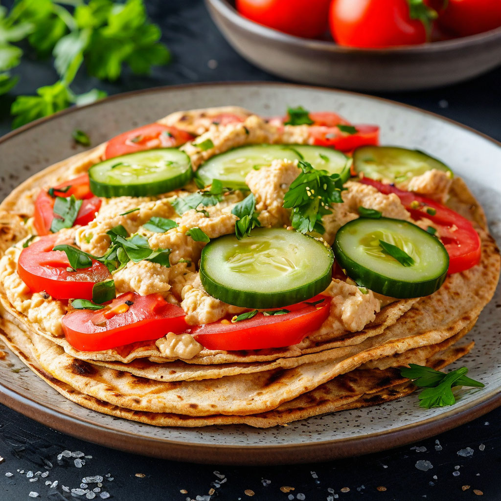 Ролл с хумусом, помидором и огурцом