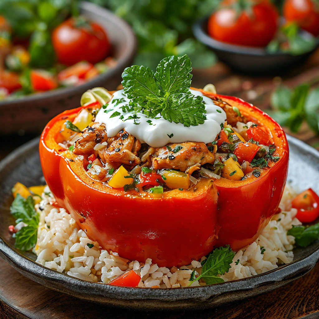 Перец, фаршированный курицей и рисом