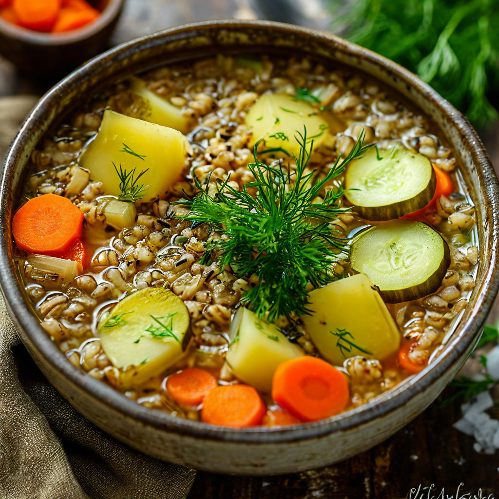 Рассольник с перловкой