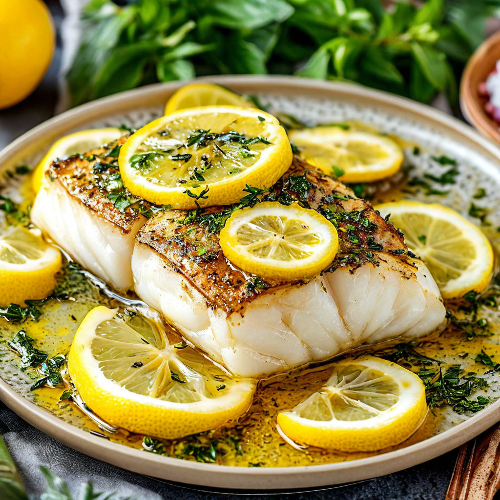 Треска с лимоном и травами, запечённая
