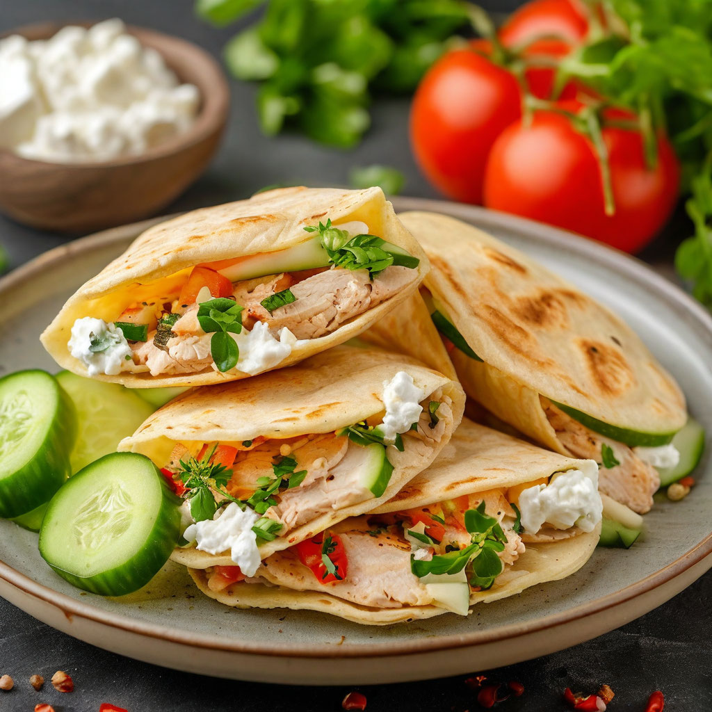 Рулетики из тортильи с курицей и овощами