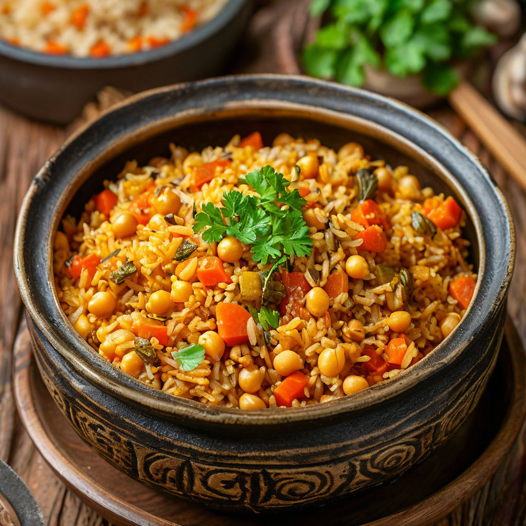 Постный плов с нутом и овощами