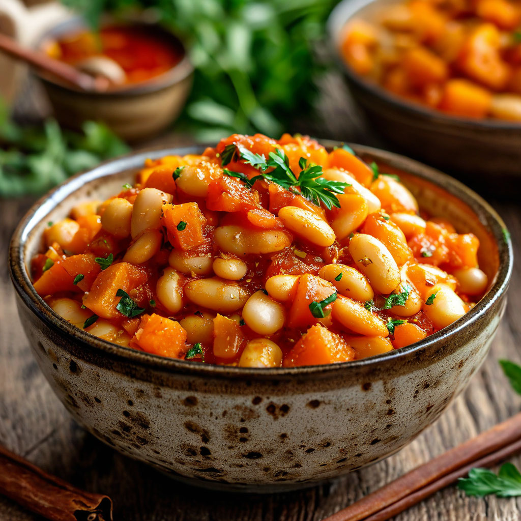 Тушёная фасоль с овощами